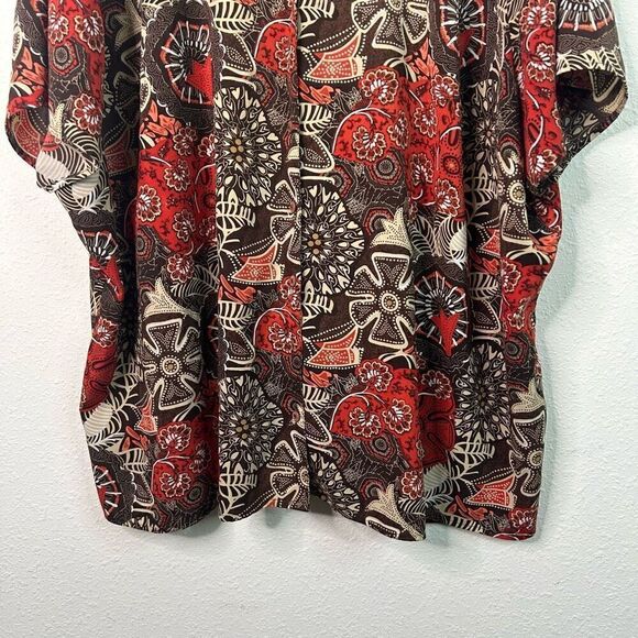 Maggie Barnes Multicolor Brown Red Floral Button Front Shirt Top Plus Size 4X - Picture 3 of 12